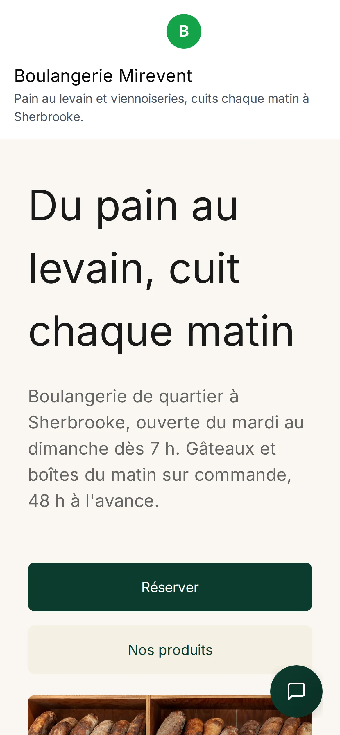 Le site de la boulangerie affiché sur un téléphone